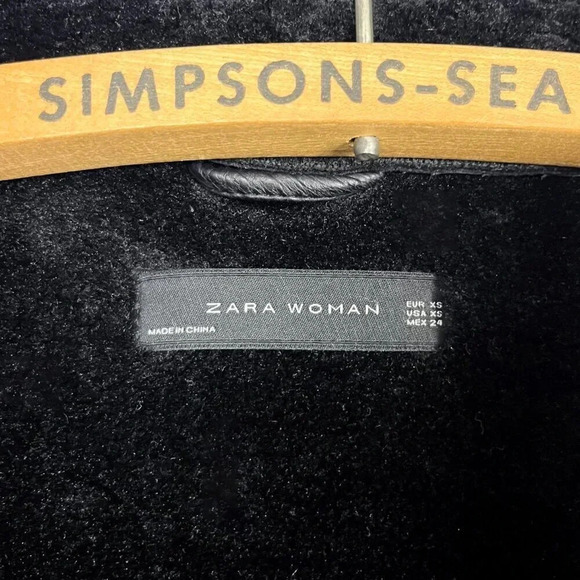 Zara Women's XS Black Faux Shearling Bomber Moto Jacket Biker Style Fall - Picture 5 of 7